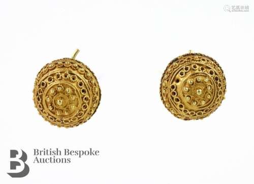 Pair of 14/15ct yellow gold earrings. The bead-set earrings ...
