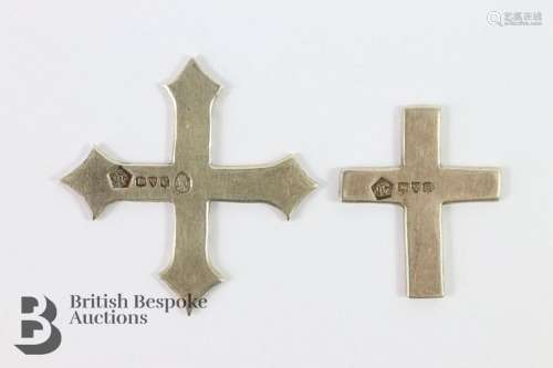Two silver religious cross pendants