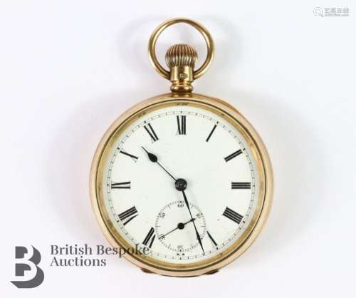 9ct gold open faced pocket watch. The watch having a white e...
