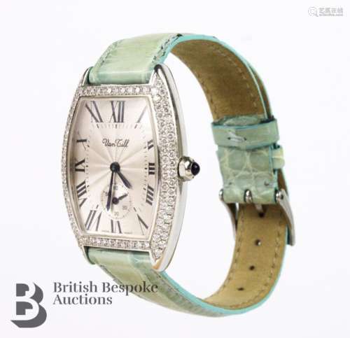 Ladies 18ct Tonneau-style Van Till watch set with approx 1 c...