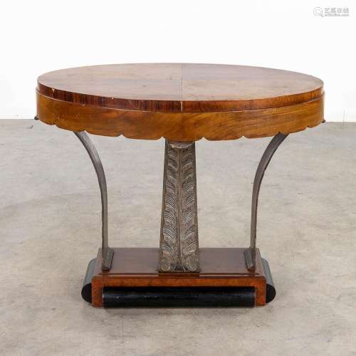A side table in art deco style, silver-plated metal and vene...