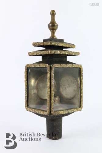 Antique decorative brass and wrought metal coaching lamp
