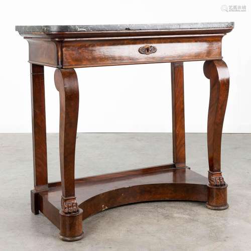A small console table with marble top, directoire style. Sta...