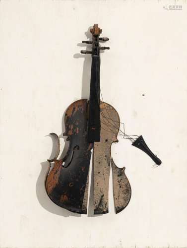 Fernandez Arman (1928-2005), Colère, tableau-volume, violon ...