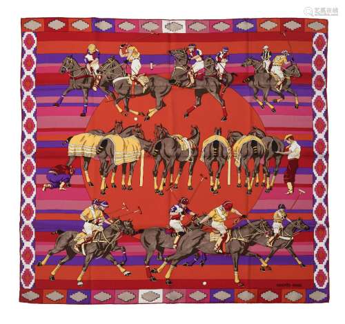Hermès, carré en twill de soie: les poneys de Polo, 90x90 cm...