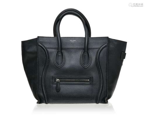 Céline, sac Phantom en cuir grainé noir, housse, 30x28 cm