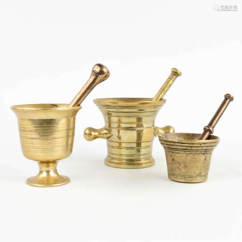 A collection of 3 bronze mortars and pestle. (L: 14 x W: 17 ...