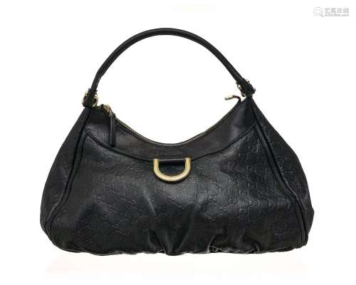 Gucci, sac D-Ring Abbey en cuir noir Guccissimo, housse, 25x...