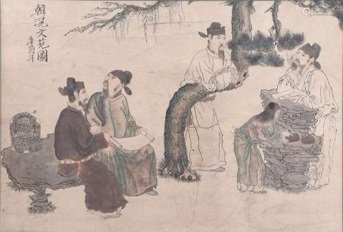 Japon, XIXe siècle. Estampe aquarellée   Haut. 35 Larg. 51,5...