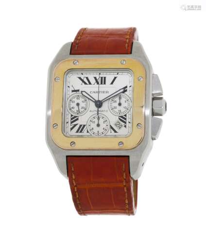 Cartier, Santos 100, réf 2740, montre chronographe en or et ...