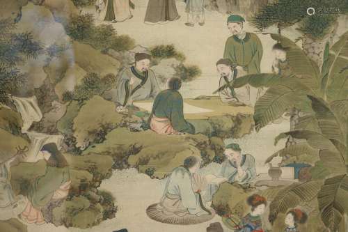 Chine  tenture sur toile   Haut. 158 Larg. 84 cm. Haut. 182,...