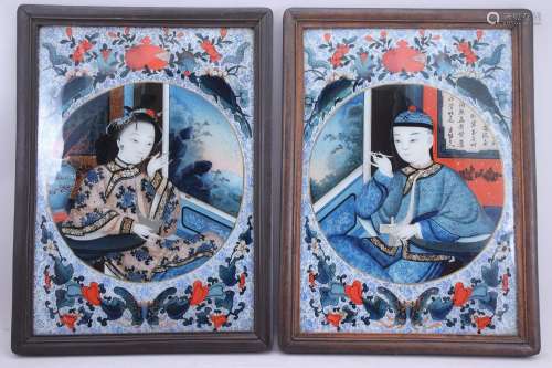 Chine, fin du XIXe siècle. Portraits d'un couple   deux pein...