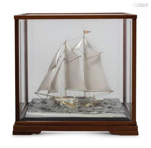 A Japanese Silver Model of a Yacht