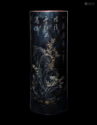 A Japanese Parcel Gilt Decorated Engraved Shakudo Flower Vas...
