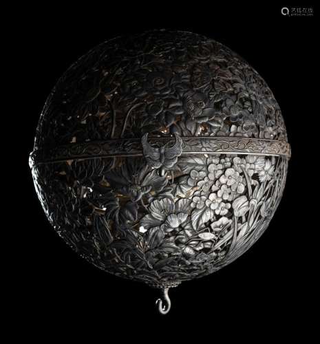 A Japanese Silver and Parcel Gilt Hanging Incense Ball