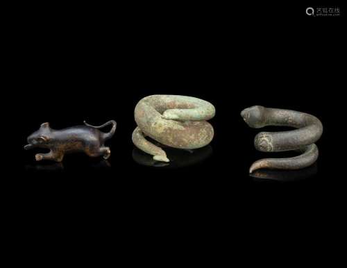 Three Small Japanese Bronze Figures of Animals