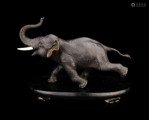 A Japanese Bronze Okimono of an Elephant