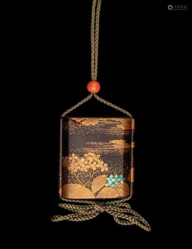A Japanese Gold and Brown Lacquer Three-Case Inro 