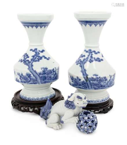 Three Japanese Blue and White Porcelain Articles