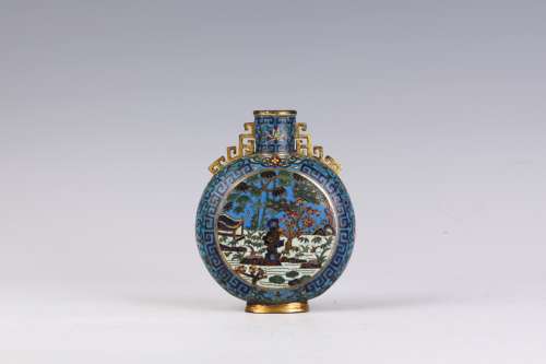 清銅鎏金掐絲琺瑯山水紋抱月瓶