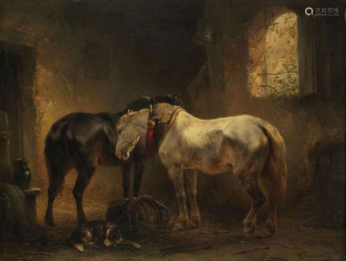 Wouterus Verschuur (1812-1874)<br />
Chevaux à l'écurie, hui...