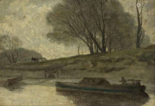 Stanislas Lépine (1835-1892)<br />
Péniche, huile sur toile ...