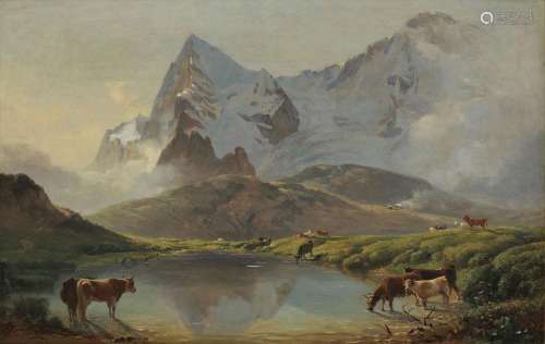 Albert de Meuron (1823-1897)<br />
Eiger et Mönch, huile sur...