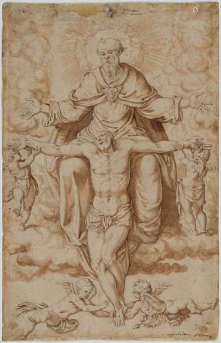 ITALIEN, 16E S.La Sainte Trinité avec quatre anges.Plume et ...