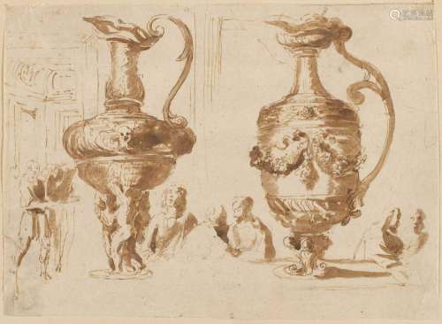 FRANÇAIS, 17E/18E S.Deux vases d'apparat, devant un groupe d...