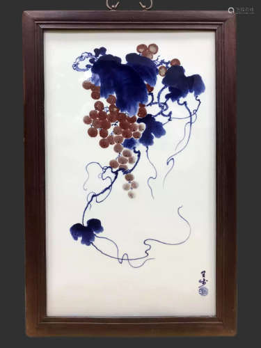 Wang bu blue and white underglaze red grape pattern porcelai...