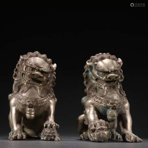 Chinese Qing Dynasty  Copper LIon Plays with Ball Ornaments