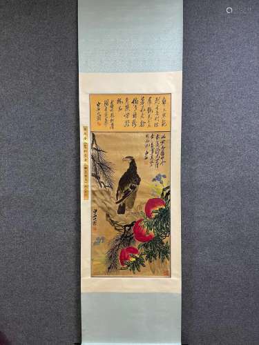 A Vertical-hanging Flower and Bird Chinese Ink Painting by Q...