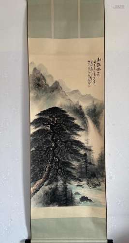 A Vertical-hanging Landscape Chinese Ink Painting by Li Xion...