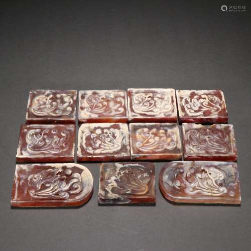 Chinese Qing Dynasty  Agate Lion Pattern Tablets