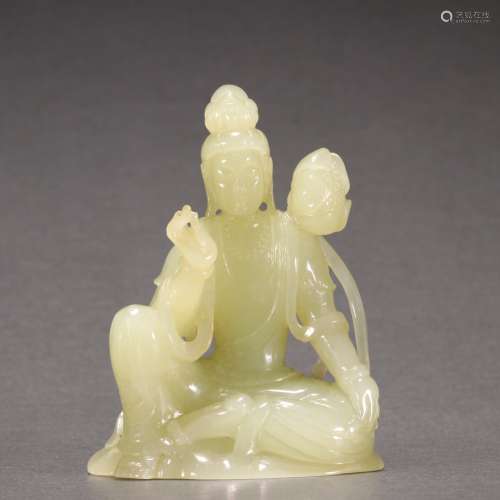 Chinese Qing Dynasty  Hetian Jade Lotus Flower Avalokitesvar...