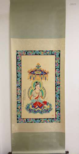 A Vertical-hanging Avalokitesvara Chinese Ink Painting by Zh...