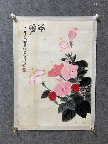 A Mounting Flowers Chinese Ink Painting by Xiao Shufang