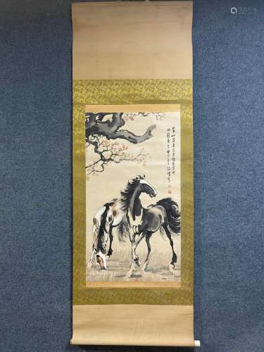 A Vertical-hanging Horse Chinese Ink Painting by Xv Beihong