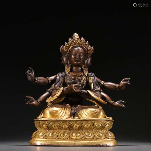 Chinese Qing Dynasty  Gilt Bronze Tara Avalokitesvara Orname...
