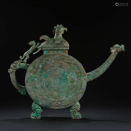 CHINESE WAR AND HAN DYNASTY BRONZE FLAT POT