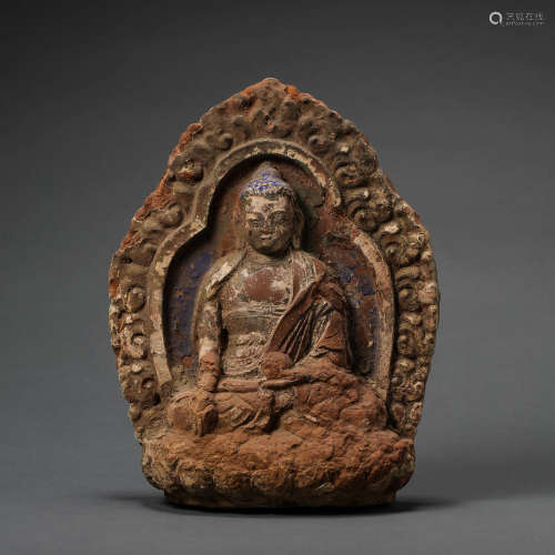 CHINESE LIAO DYNASTY POTTERY SEATED BUDDHA STATUE