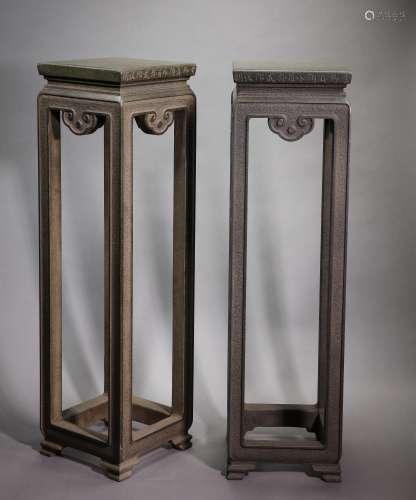 A PAIR OF CHINESE TANG DYNASTY BLUESTONE FLOWER TABLES - YAN...