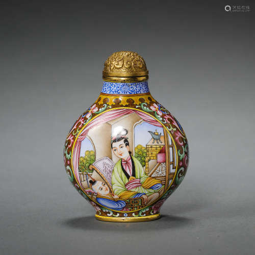 CHINESE QING DYNASTY BRONZE ENAMEL COLOR SNUFF BOTTLE
