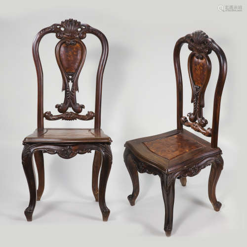 A PAIR OF MAHOGANY CHAIRS IN THE MODERN CHINESE PRESIDENTIAL...