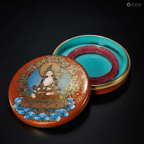 CHINESE QING DYNASTY PORCELAIN BODY ENAMEL COLOR RED JADE BR...