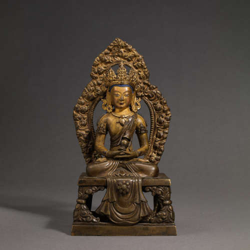 CHINESE QING DYNASTY GILT BRONZE SEATED BUDDHA STATUE