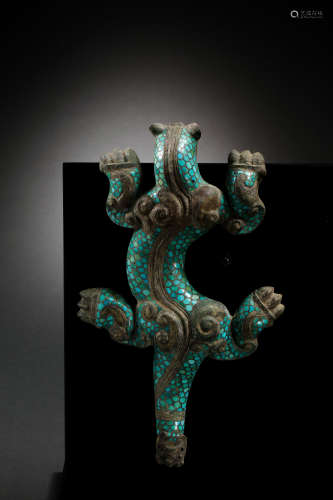 CHINESE WAR AND HAN DYNASTY BRONZE HOOK INLAID TURQUOISE
