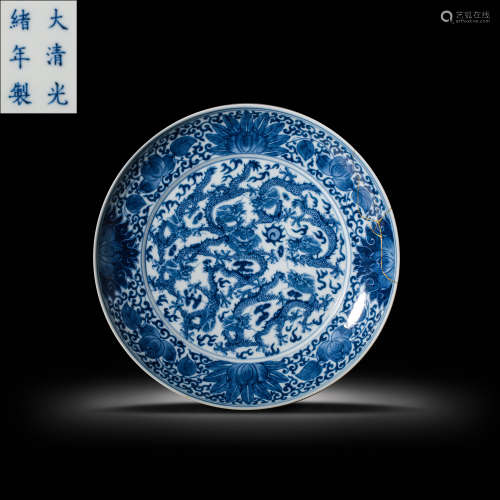 CHINESE QING DYNASTY AND GUANGXU PERIOD BLUE AND WHITE PLATE...