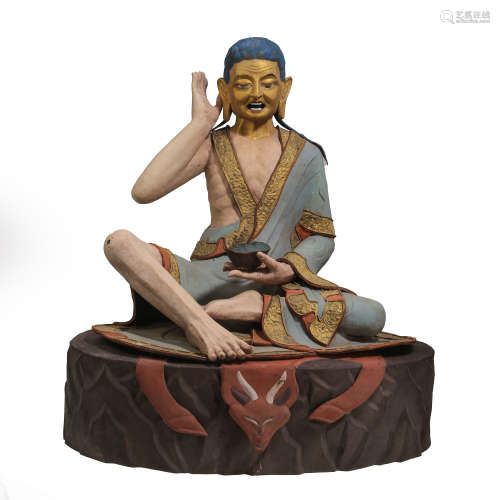 CHINESE MING DYNASTY PAINTED SEATED BUDDHA STATUE