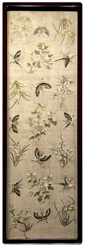 A Chinese Embroidered Hanging Panel of Hundred Butterflies